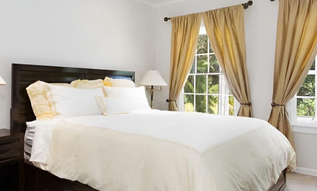 elegant inpatient rehab suite with bed, fine linens in beverly hills, ca